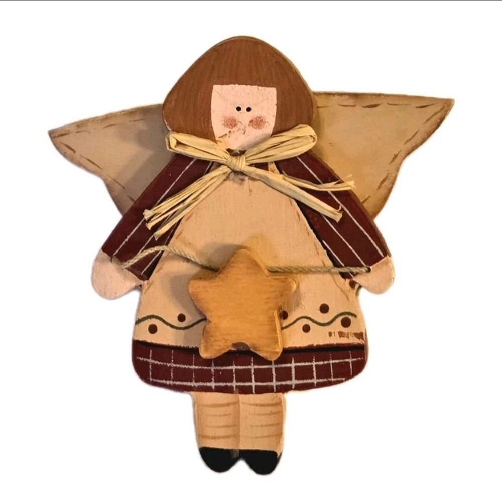 Folksy Country Angel Brooch with Star Accent